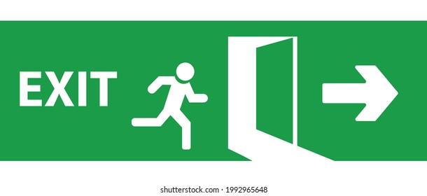 Emergency exit door. The fire exit emergency door guides the safe exit. Safe exit concept. Vector design Eps 10.