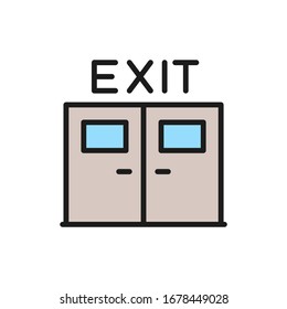 Icono de la línea de color plana de la puerta de salida de emergencia.