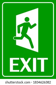 Emergency exit door and running human figure. Emergency exit door sign.
