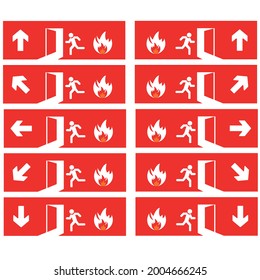 Emergency exit door set.
The fire exit emergency door guides the safe exit. Security concept. Vector design eps 10.