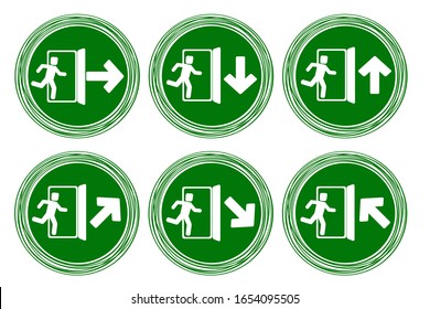 Emergency exit door sign. Vector icon.