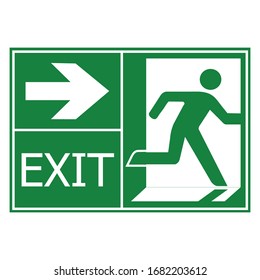 emergency exit door vector. direction arrow sign. green color. safety illustration