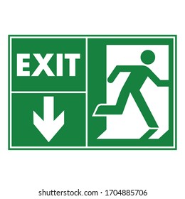 emergency exit door vector. direction arrow sign. green color. safety illustration