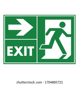 emergency exit door vector. direction arrow sign. green color. safety illustration