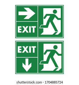 emergency exit door vector. direction arrow sign. green color. safety illustration