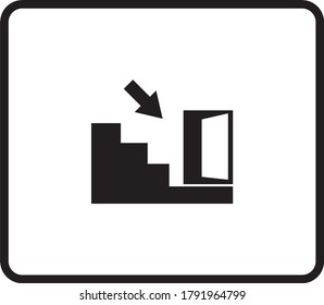 emergency exit door vector. direction arrow sign. black color. safety illustration