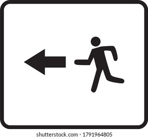 emergency exit door vector. direction arrow sign. black color. safety illustration