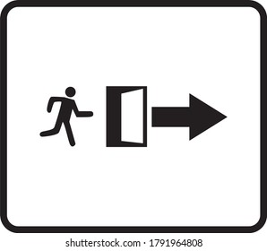 emergency exit door vector. direction arrow sign. black color. safety illustration