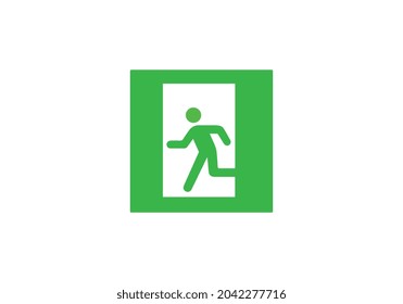 emergency exit door vector. direction arrow sign. green color. safety illustration