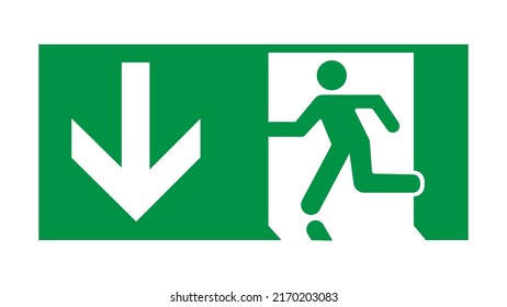 Emergency exit door vector. Direction arrow sign. green color. Safety illustration