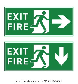 emergency exit door vector. direction arrow sign. green color. safety illustration