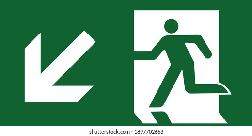 Emergency exit downstairs vector sign green white