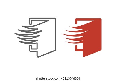 Emergency exit drawing with speed effect. Flames from the fire door. Unique corporate icon. Speed ​​effect wings linear and colorful corporate brand identity. white background.