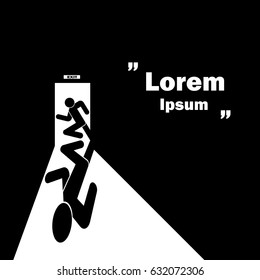 Emergency exit, escape, sign. Vector illustration, Lorem ipsum
