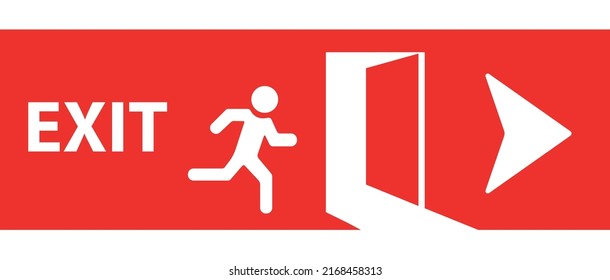 Emergency exit, evacuation door. Emergency Exit door is indicated by an arrow. Emergency security idea concept.