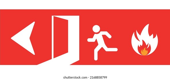 Emergency exit, evacuation door. Emergency Exit door is indicated by an arrow. Emergency security idea concept.