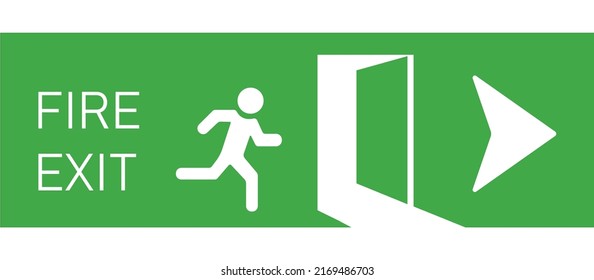 Emergency exit, evacuation door. The Emergency Exit door is indicated by an arrow. Emergency security idea concept.