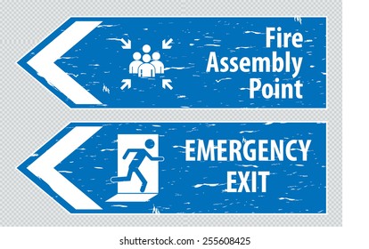 Emergency Exit or FIre Assembly Point in vintage style. easy to remove scratch.