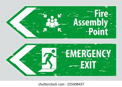 Emergency Exit or FIre Assembly Point in vintage style. easy to remove scratch.
