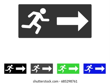 Emergency Exit flat vector illustration. Colored emergency exit gray, black, blue, green pictogram versions. Flat icon style for graphic design.