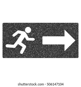 Emergency Exit grainy textured icon for overlay watermark stamps. Flat symbol with dirty texture. Dotted vector gray ink rubber seal stamp with grunge design on a white background.