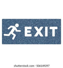 Emergency Exit grainy textured icon for overlay watermark stamps. Flat symbol with scratched texture. Dotted vector blue ink rubber seal stamp with grunge design on a white background.
