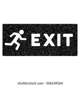 Emergency Exit grainy textured icon for overlay watermark stamps. Flat symbol with dust texture. Dotted vector black ink rubber seal stamp with grunge design on a white background.