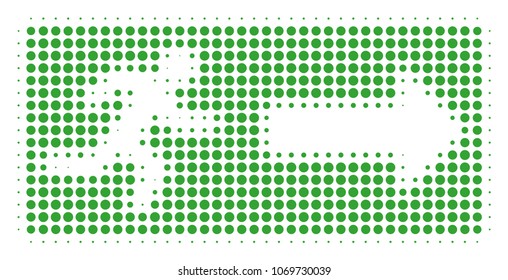 Emergency Exit halftone vector icon. Illustration style is dotted iconic Emergency Exit icon symbol on a white background. Halftone matrix is circle dots.