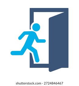 Icono de salida de emergencia diseño de Vector plano azul running man symbol escape route puerta de seguridad fuego elemento gráfico signo
