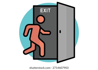 Emergency exit icon. colored outline icon style. running man and door. work safety elements vector illustration