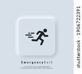 Emergency exit icon. Fire door, safe way, escape. Fire exit. Vector. Neumorphic UI UX white user interface web button. Neumorphism