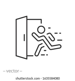 Emergency Exit Icon, Fire Door, Safe Way, Escape, Thin Line Web Symbol On White Background - Editable Stroke Vector Illustration Eps10