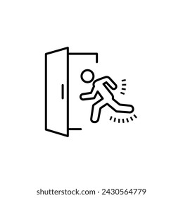 Emergency exit icon, fire door, safe way, escape, thin line web symbol on white background.