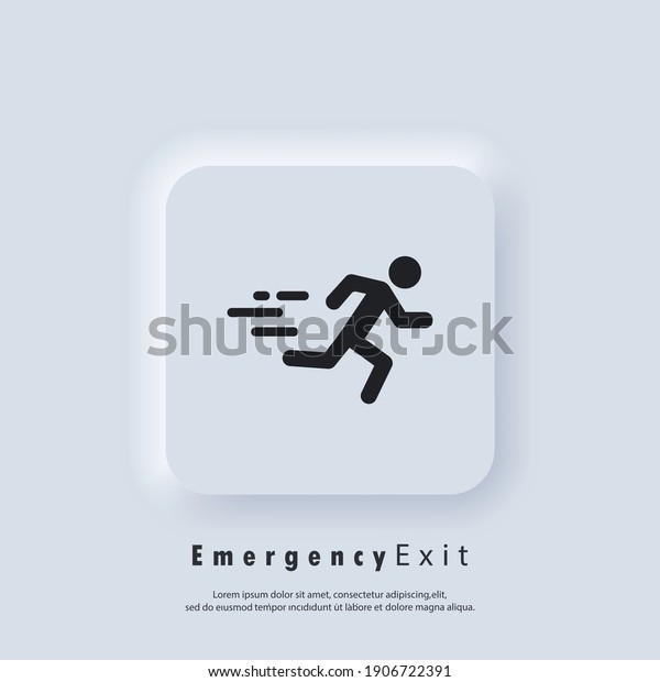 Emergency exit icon. Fire door, safe way,\
escape. Fire exit. Vector. Neumorphic UI UX white user interface\
web button.\
Neumorphism