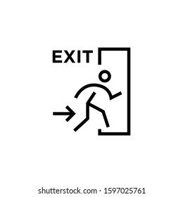 Emergency exit icon in lineart style on white background,, escape route sign. Safe condition sign