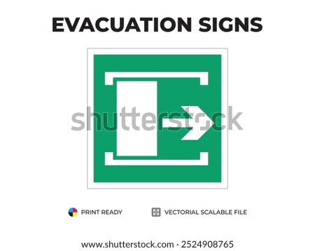 Emergency exit icon. Move to open. Right. Universal symbol for safe evacuation, used in public buildings. Safety signage vector with green backgrounds.