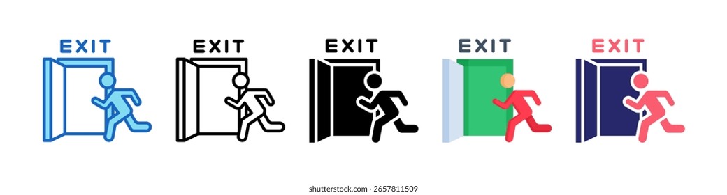 Emergency Exit Icon Multiple Style Set Collection.