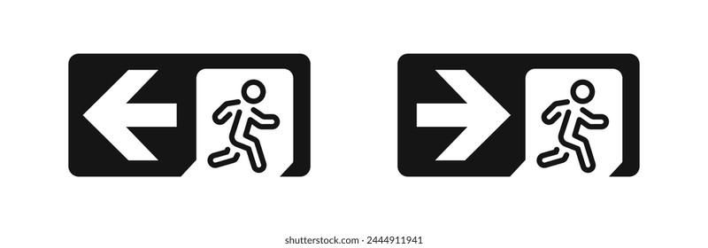 Notausgang-Symbol gesetzt. Ausstiegspfeile. Symbole zum Beenden