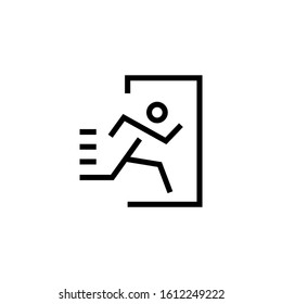 Emergency exit icon template, Exit symbol vector sign in outline style isolated on white background