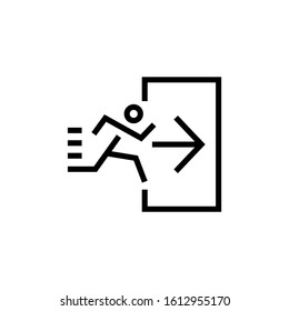 Emergency exit icon template, Exit symbol vector sign in black flat shape design isolated on white background