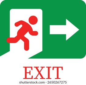 Emergency Exit Icon. Vector illustration of running man and exit door sign. Escape and evacuation symbol. Various exit sign isolated white background.Evacuation and relocation of people to safety.
