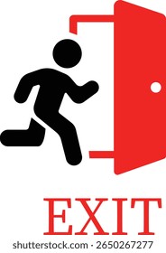 Emergency Exit Icon. Vector illustration of running man and exit door sign. Escape and evacuation symbol. Various exit sign isolated white background.Evacuation and relocation of people to safety.