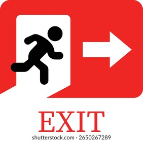 Emergency Exit Icon. Vector illustration of running man and exit door sign. Escape and evacuation symbol. Various exit sign isolated white background.Evacuation and relocation of people to safety.