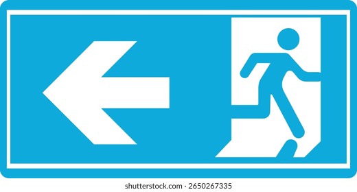 Emergency Exit Icon. Vector illustration of running man and exit door sign. Escape and evacuation symbol. Various exit sign isolated white background.Evacuation and relocation of people to safety.
