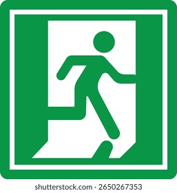 Emergency Exit Icon. Vector illustration of running man and exit door sign. Escape and evacuation symbol. Various exit sign isolated white background.Evacuation and relocation of people to safety.