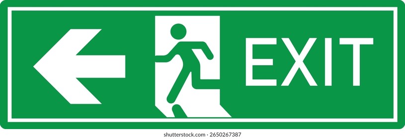 Emergency Exit Icon. Vector illustration of running man and exit door sign. Escape and evacuation symbol. Various exit sign isolated white background.Evacuation and relocation of people to safety.