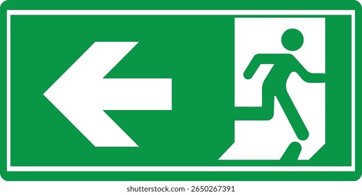 Emergency Exit Icon. Vector illustration of running man and exit door sign. Escape and evacuation symbol. Various exit sign isolated white background.Evacuation and relocation of people to safety.