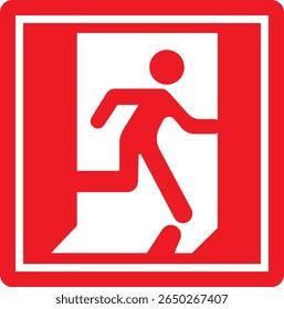 Emergency Exit Icon. Vector illustration of running man and exit door sign. Escape and evacuation symbol. Various exit sign isolated white background.Evacuation and relocation of people to safety.