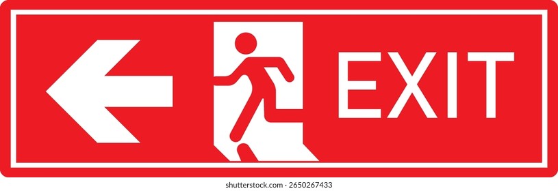 Emergency Exit Icon. Vector illustration of running man and exit door sign. Escape and evacuation symbol. Various exit sign isolated white background.Evacuation and relocation of people to safety.