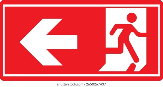 Emergency Exit Icon. Vector illustration of running man and exit door sign. Escape and evacuation symbol. Various exit sign isolated white background.Evacuation and relocation of people to safety.